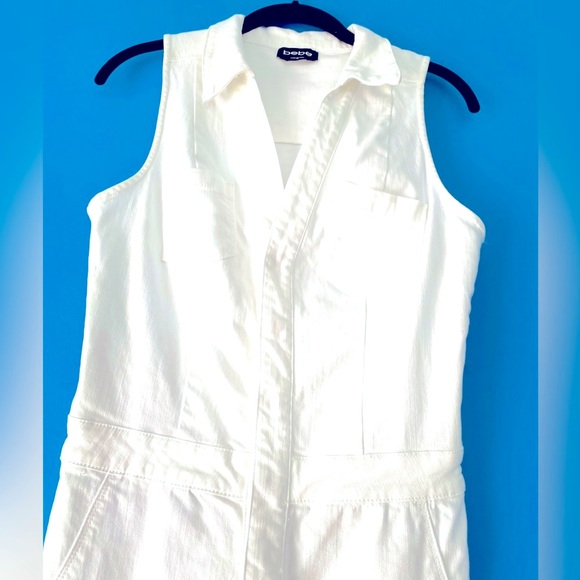 White Bebe Stretch Denim Skinny Jumpsuit - Picture 2 of 4